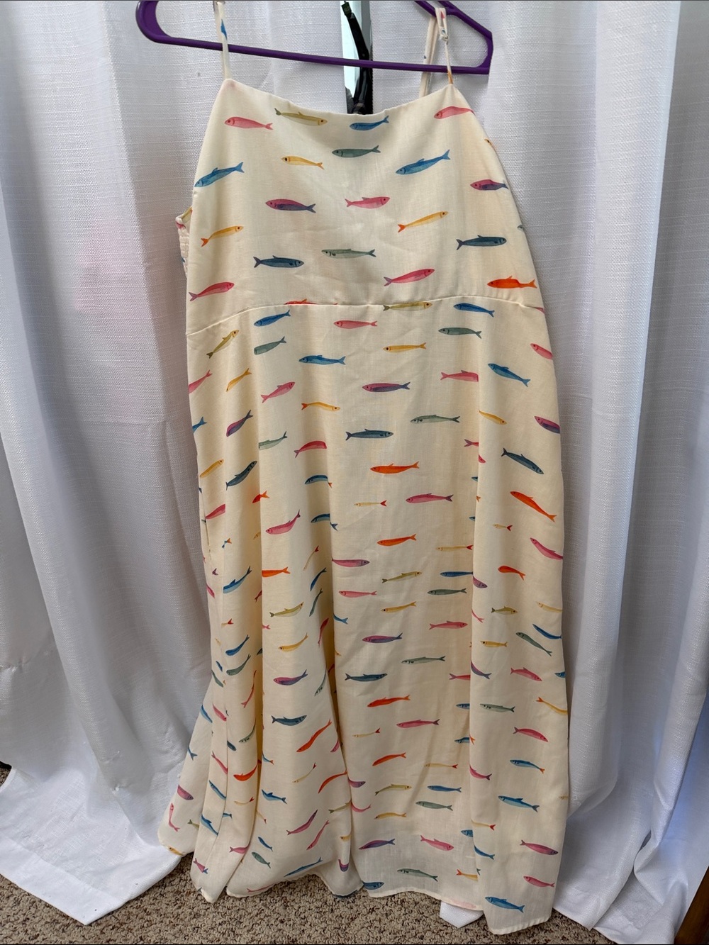 Baevely Cream Midi Dress with Multicolor Fish Print